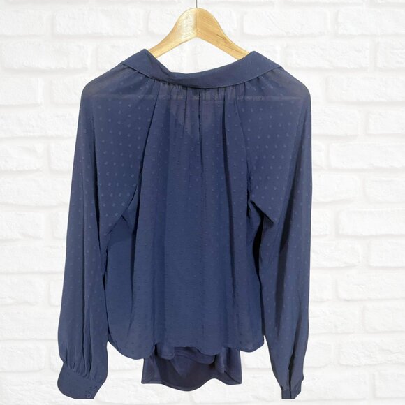 NWT Balloon Sleeve Tie-Front Blouse Clip Dot Denim Blue Large Layer BCX V Neck - Picture 3 of 9